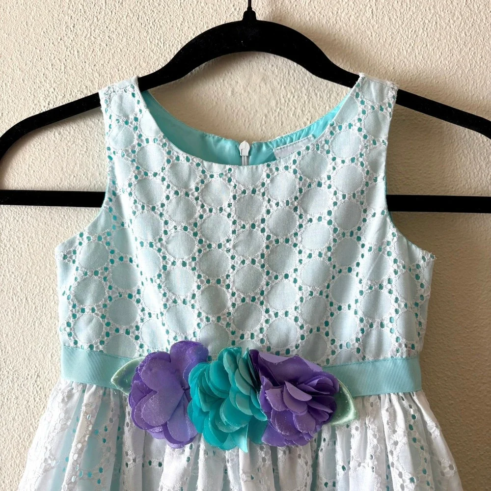 Sweet Heart Rose Girls 5 Blue White Eyelet Floral Ribbon Easter‎ Party Dress